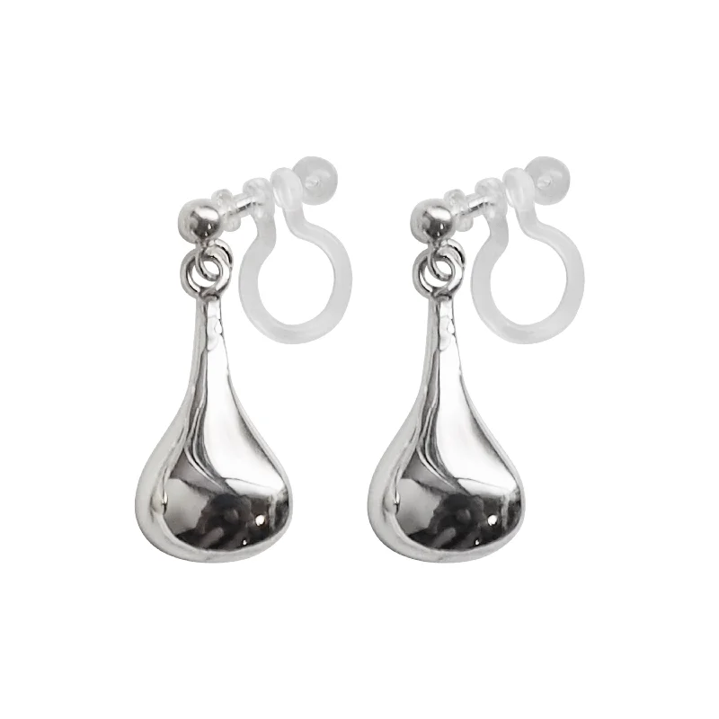 simple hoop earrings for women -925 Sterling Silver Dangle Teardrop Invisible Clip On Earrings