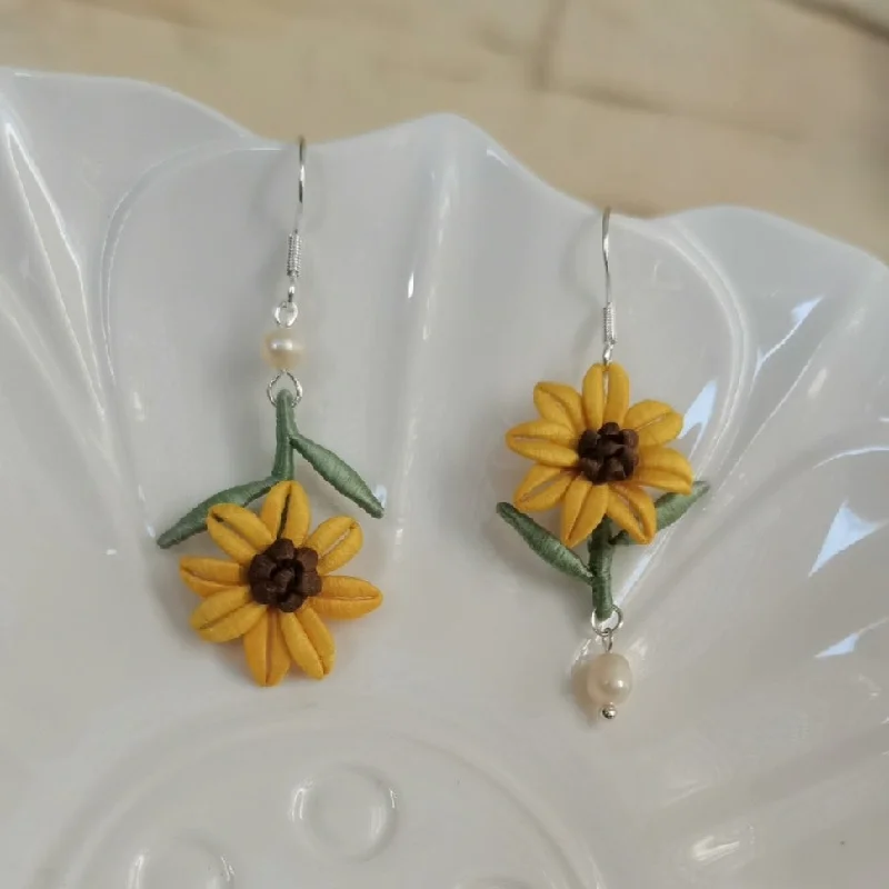 elegant earrings for women -Sunflower Bespoke Earrings - Yellow Silk Earrings(Chanhua)