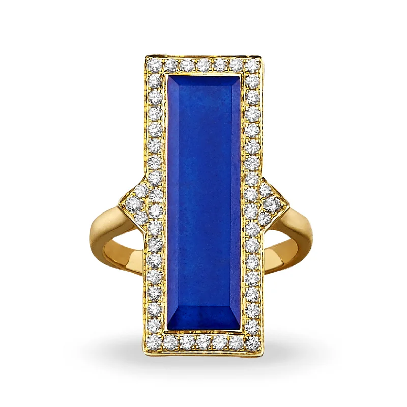 fashion gold necklaces for women -Lapis and Diamond Ring