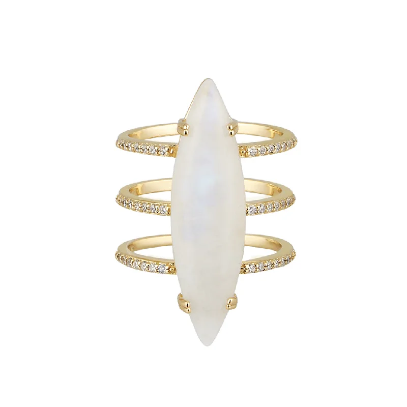 classic gold necklaces for women -14k Gold Vermeil Moonstone Marquis Ring