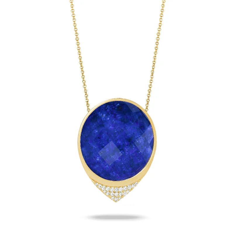 statement gold necklaces for women -Lapis and Diamond Necklace