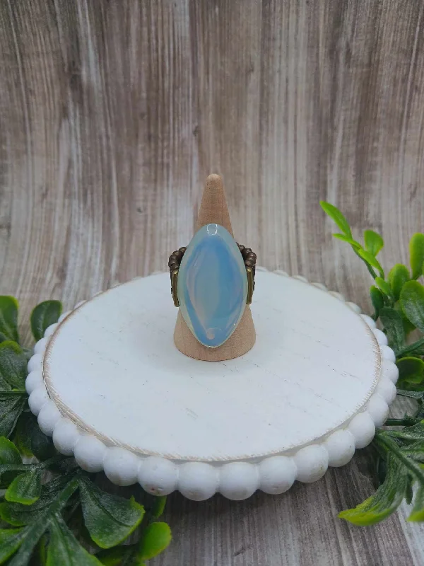 simple gold rings for women -Brass Ring w/ Opal Stone