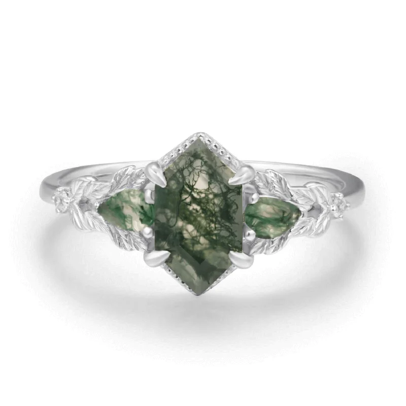 bridal necklaces for women -Gardenia Moss Agate Ring