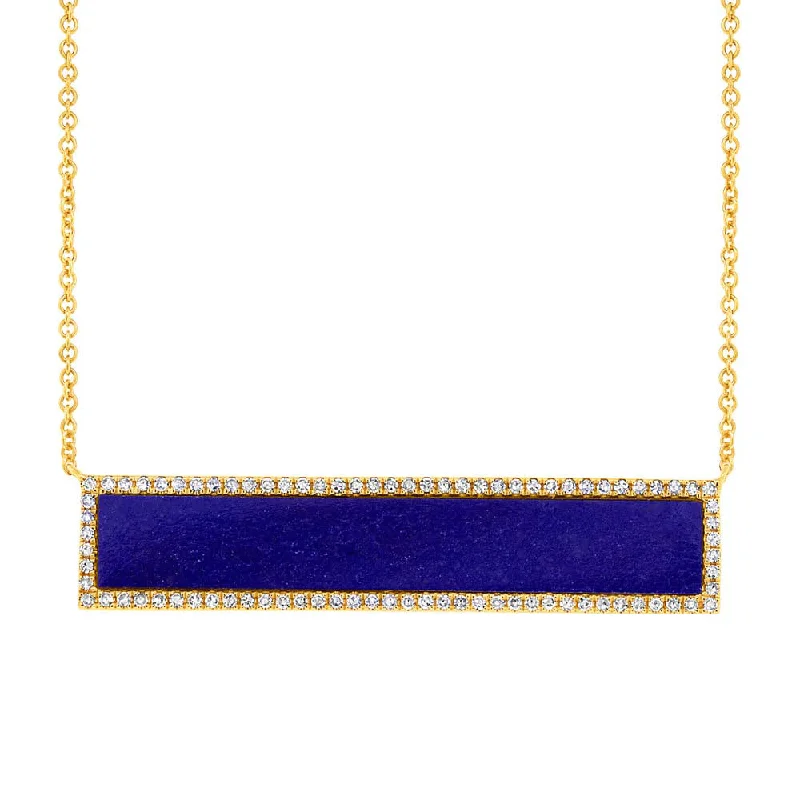 personalized gold necklaces for women -Lapis and Diamond Bar Necklace