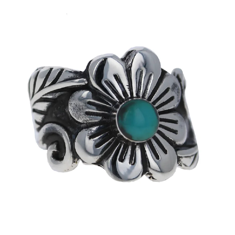 rose gold rings for women -Floral Turquoise Ring