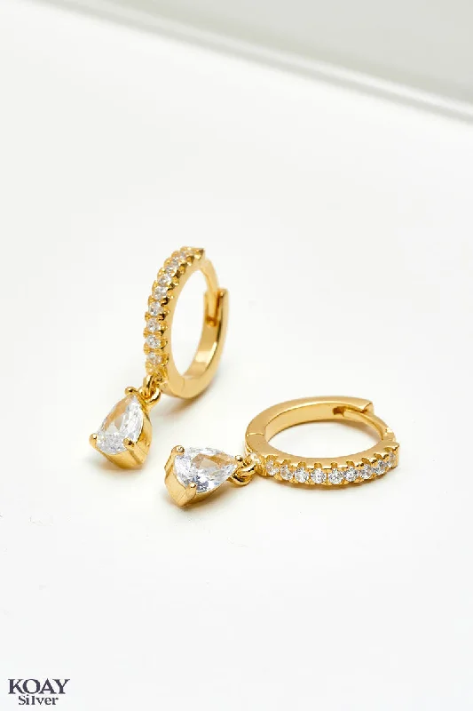 fashion hoop earrings for women -Zircon Hoop (019) Gold Plated