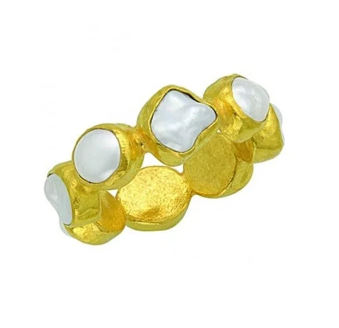 statement gold necklaces for women -24K Pearl Eternity Ring