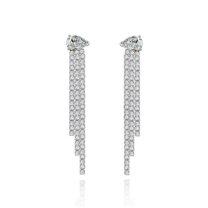 gemstone stud earrings for women -S925 Silver Tassel Drop Earrings