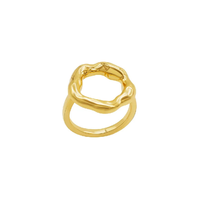 stunning necklaces for women -Tarnish Resistant 14k Gold Plated Open Circle Hammered Ring