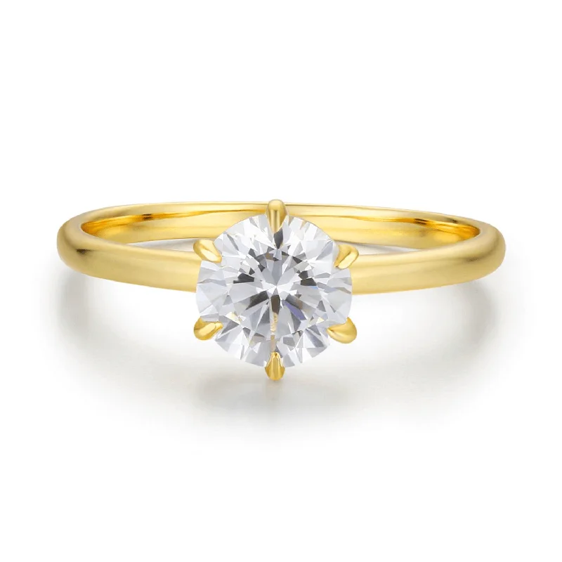 romantic necklaces for women -One Love Round Moissanite Yellow Gold Ring