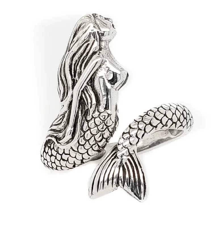 cocktail rings for women -Sterling Silver Adjustable Mermaid Ring