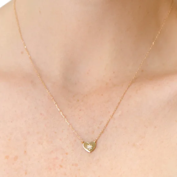 simple charm necklaces for women -Vintage Star Heart Pendant Necklace - Gold & Diamond