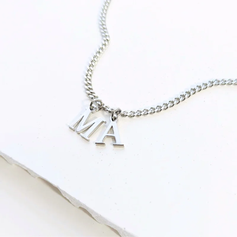 trendy choker necklaces for women -Silver Men's Multi-Initial Charm Necklace