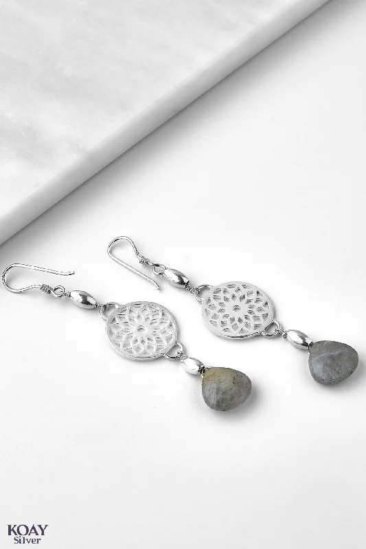 evening drop earrings for women -Circle Grey Stone Earring