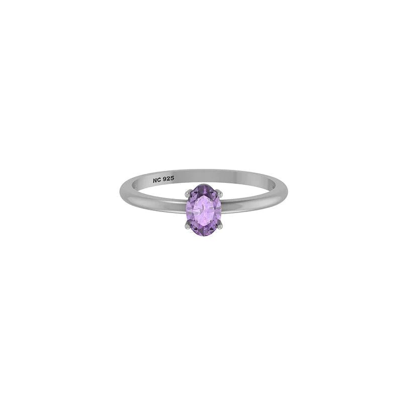 stackable rings for women -Amethyst Gemstone Prong Set Sterling Silver Stacking Ring