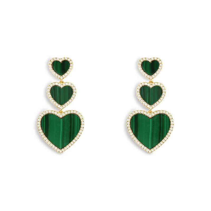 statement earrings for women -Malachite Heart Earrings