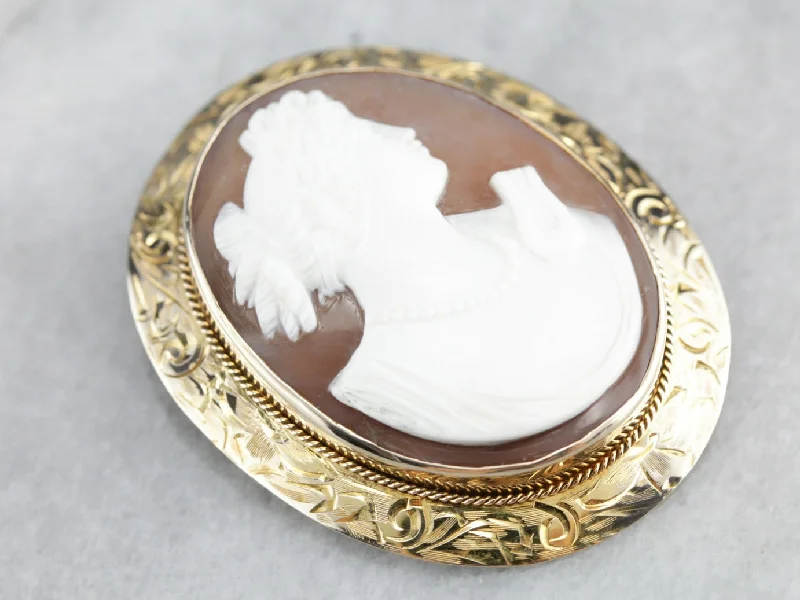 Goddess With Harp Sardonyx Cameo Brooch Pendant