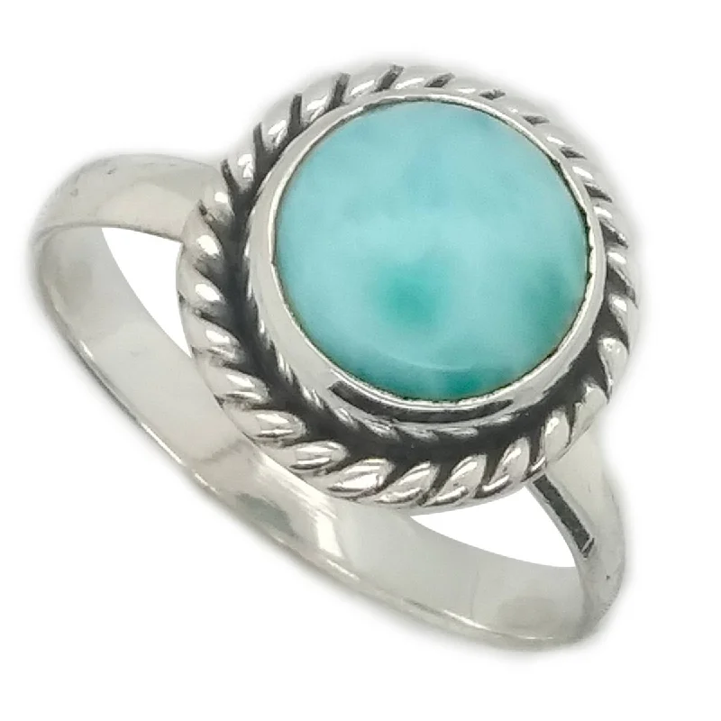 trendy rings for women -Larimar Round Rope Bezel Ring, Sterling Silver