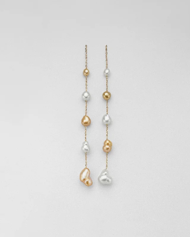 drop earrings for women -GOLDEN IVORY BAROQUE PEARL SHOULDER DUSTER EARRINGS