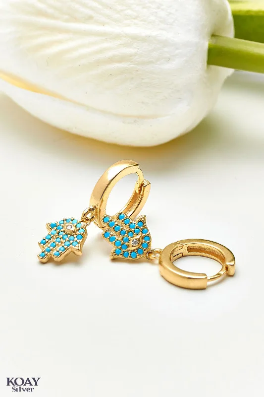 hoop earrings with diamonds -Turquoise Hand Hoop Gold Plated