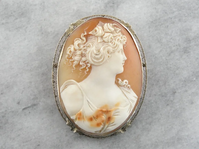 Art Deco Cameo White Gold Brooch Pendant