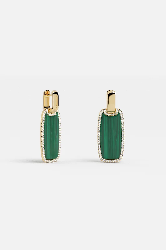 hoop earrings for women -Malachite Medal Earrings