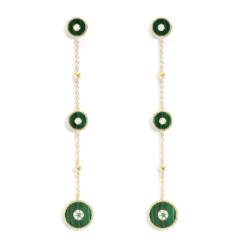 gold hoop earrings for women -Long Malachite Chain Earrings