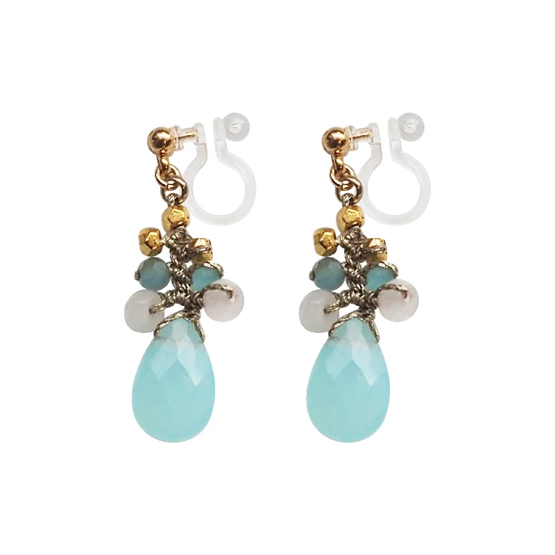 simple stud earrings for women -Aqua Blue Chalcedony Invisible Clip On Earrings