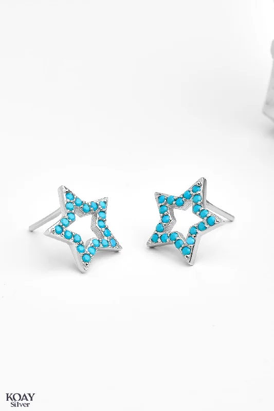 drop earrings for women -Single Zircon Turquoise Star Earring