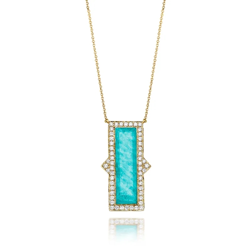 gemstone pendant necklaces for women -Amazonite and Diamond Necklace