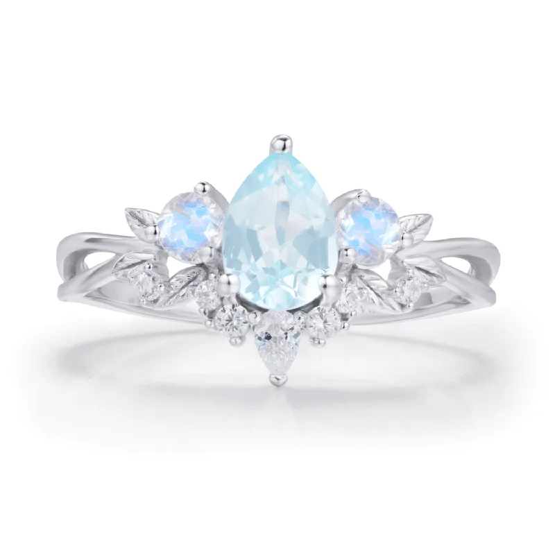 birthday gift necklaces for women -Laurel Grove Aquamarine Moonstone Ring©