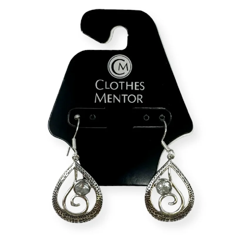 fun earrings for women -Scroll Teardrop & Crystal Sterling Silver Earrings