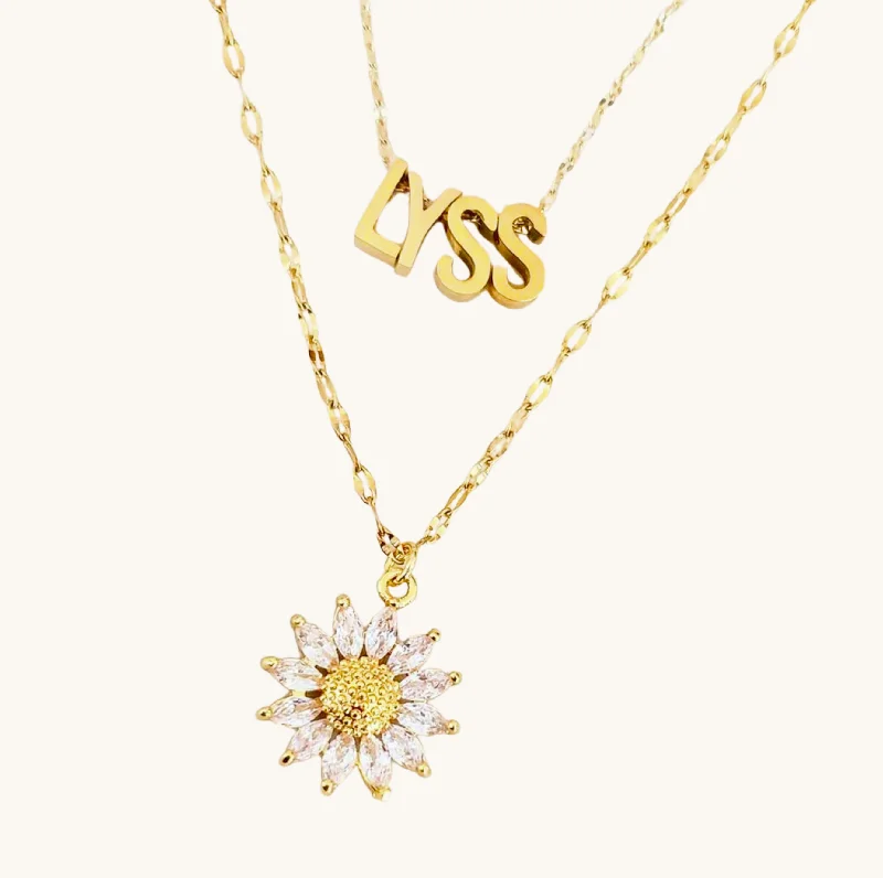 personalized gold necklaces for women -Sunflower Name Necklace Set