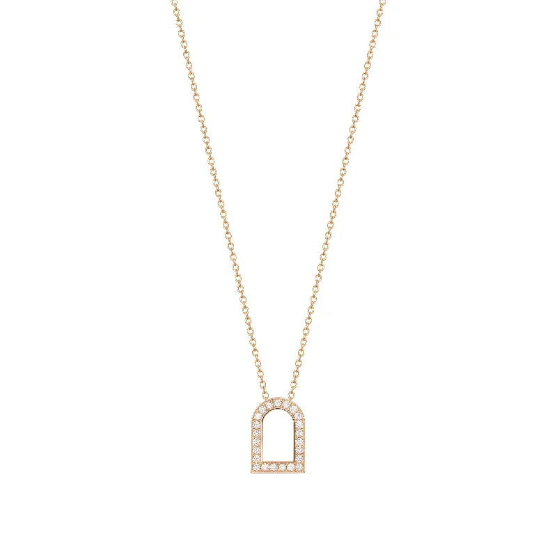 engraved gold necklaces for women -L'Arc Voyage Charm GM, 18k Rose Gold with Galerie Diamonds on Chain Necklace