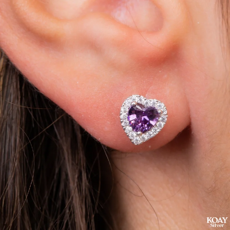 vintage earrings for women -Zircon Purple Heart Earring