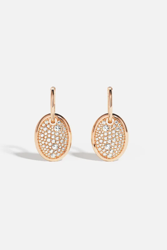 evening earrings for women -Oval Rose Gold Pavé Hoop Earrings