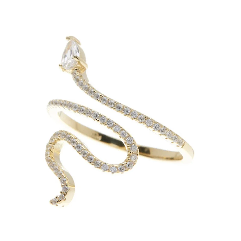 silver chain necklaces for women -14k Gold Plated Snake Crystal Ring