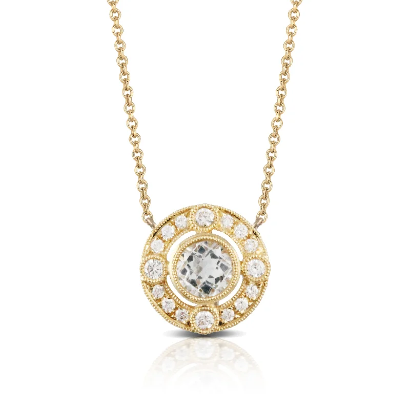 vintage pendant necklaces for women -White Topaz and Diamond Necklace