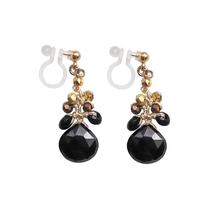 classic pearl earrings for women -Black Chalcedony Invisible Clip On Earrings