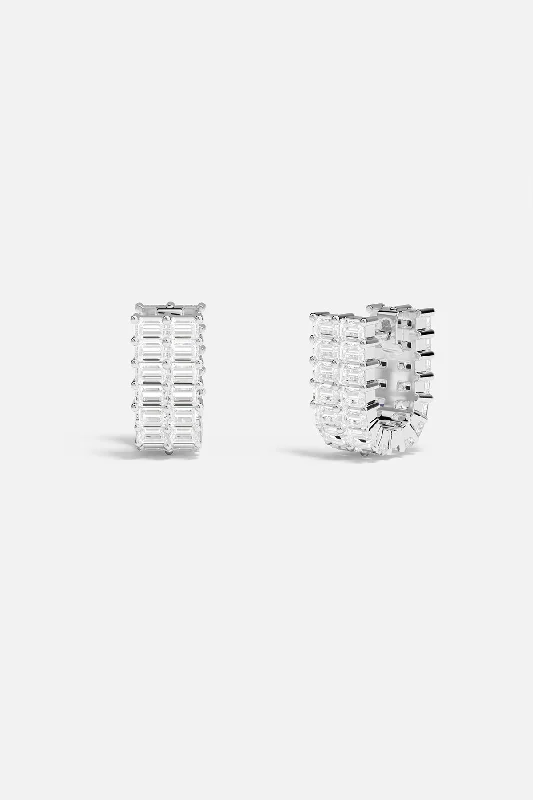 trendy silver earrings for women -Eclat Double Row Hoop Earrings