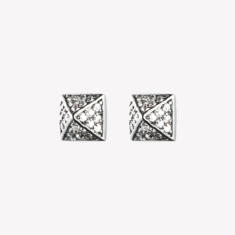 trendy statement earrings for women -PAVÉ PYRAMID STUD EARRINGS