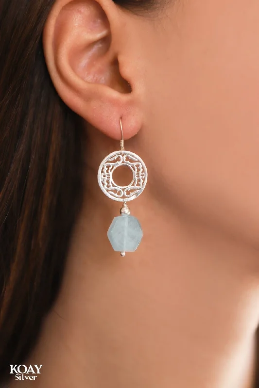 handmade silver earrings for women -Aquamarine Stone Earring