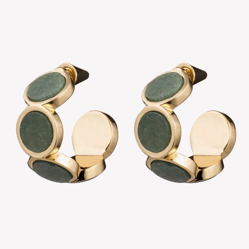 trendy statement earrings for women -INLAID ROUND HOOPS - JADE