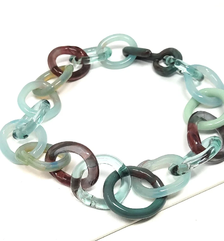 delicate necklaces for women -Sea Blue and Burgundy Chunky Glass Link Necklace