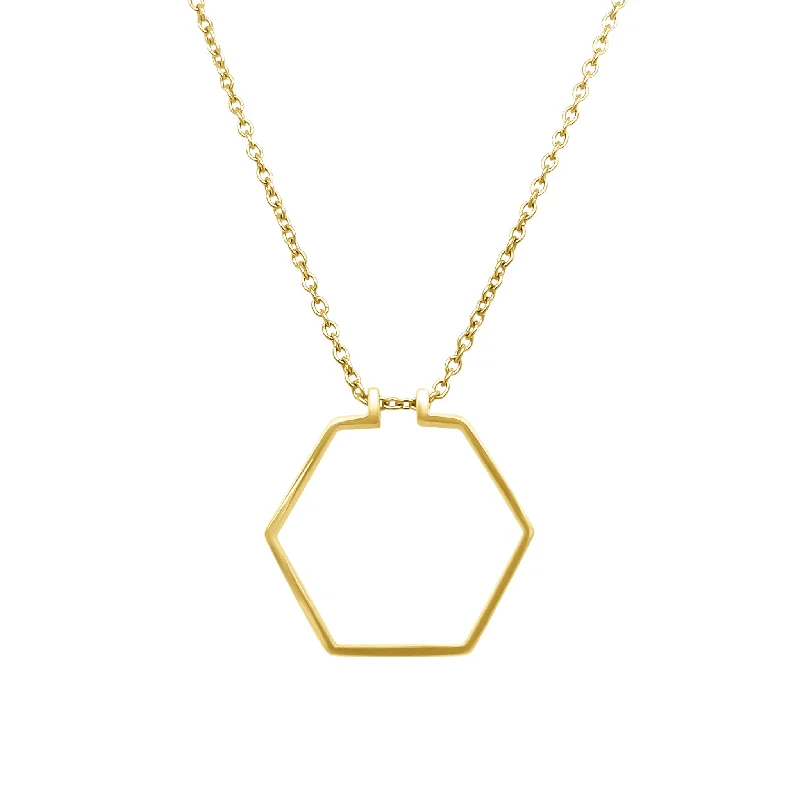 minimalistic silver necklaces for women -Hexagon Ring Holder Necklace