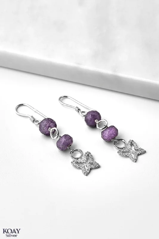 custom hoop earrings for women -Purple Zircon Butterfly Earring