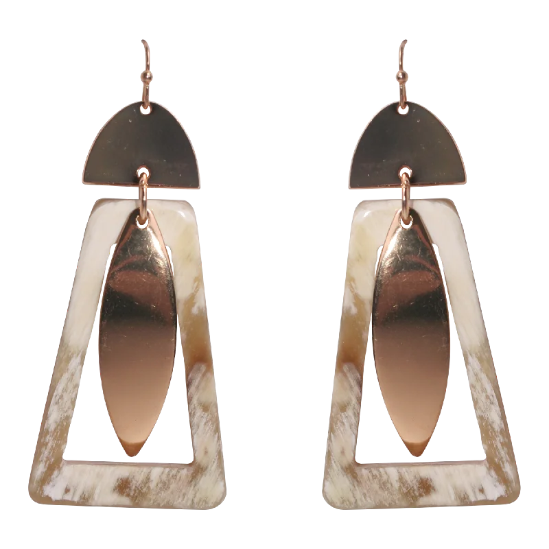 trendy drop earrings for women -Iconography Rose Gold & Horn Drop Earrings