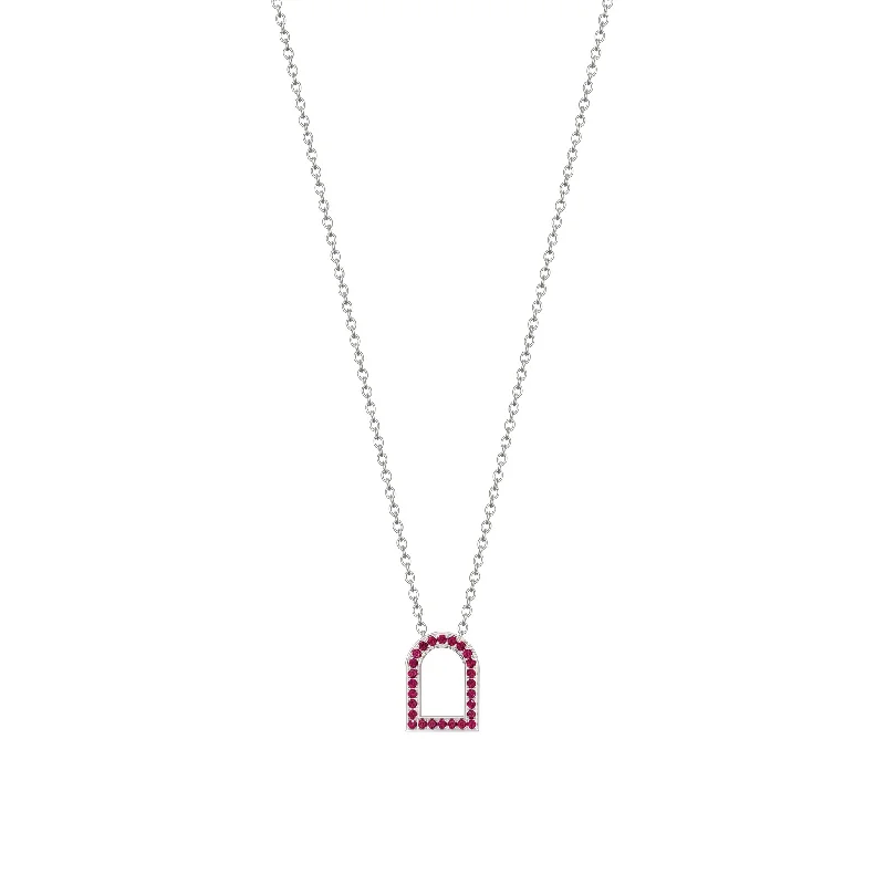 vintage gold necklaces for women -L'Arc Voyage Charm MM, 18k White Gold with Galerie Rubies on Chain Necklace