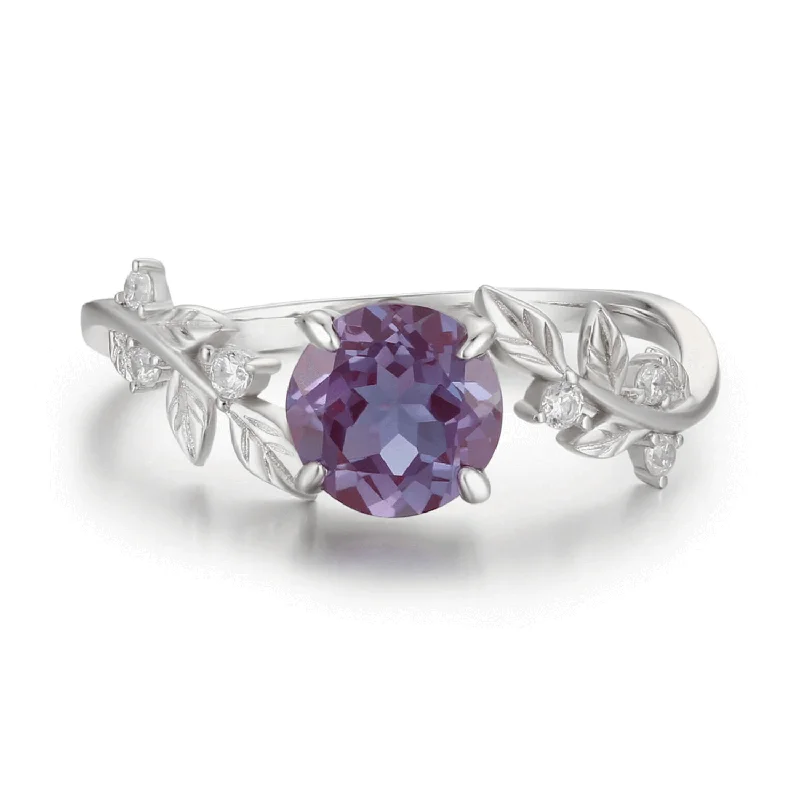 engraved silver necklaces for women -Between the Leaf Alexandrite Ring©