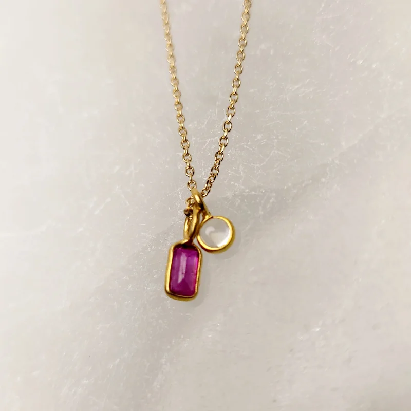 choker necklaces for women -Gemstone Baguette Charm Gold Necklace